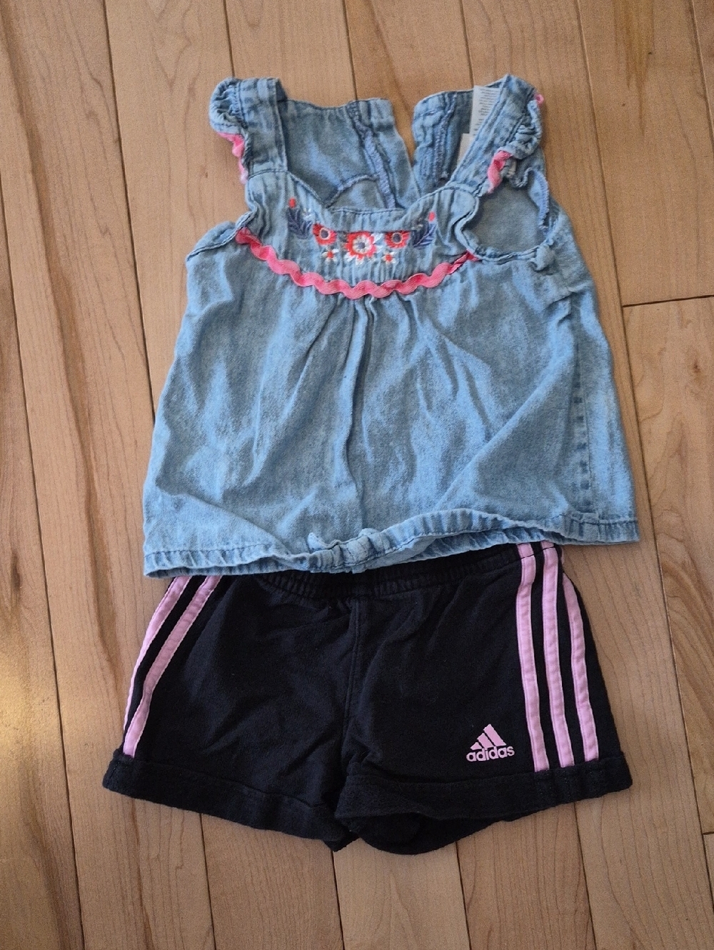 Girls Size 4 Little Lass Tank Top with Pink Trim + Black Adidas Short